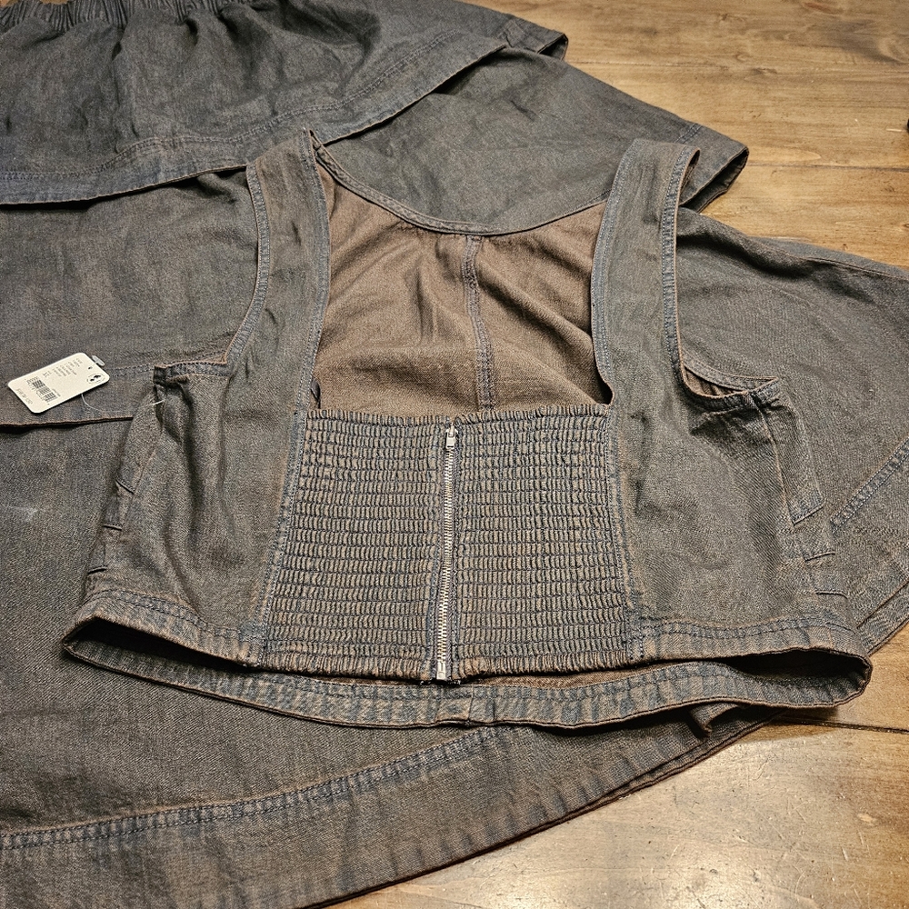 NWOT Free People 2 Piece Ryder Denim Set Skirt & Crop Top Size-XL - Picture 7 of 8
